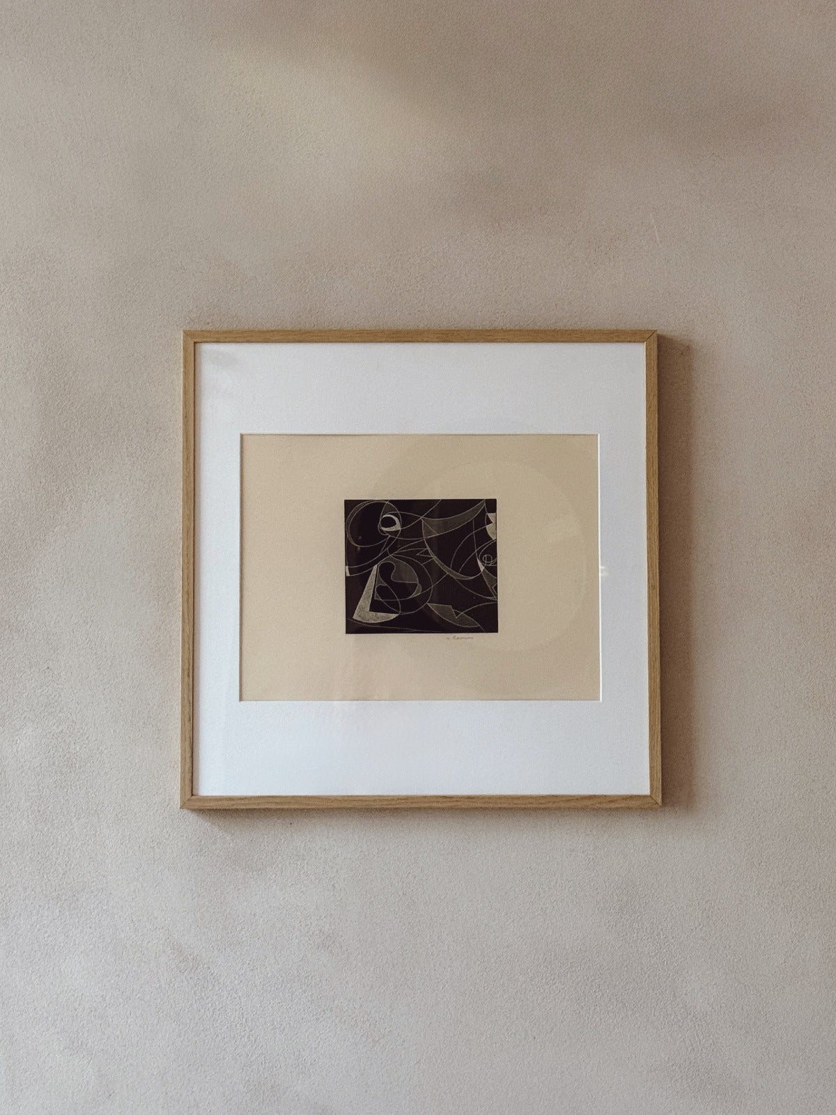 White on black, Small Square Fine Abstract, Lithograph, 1976 A. Romano