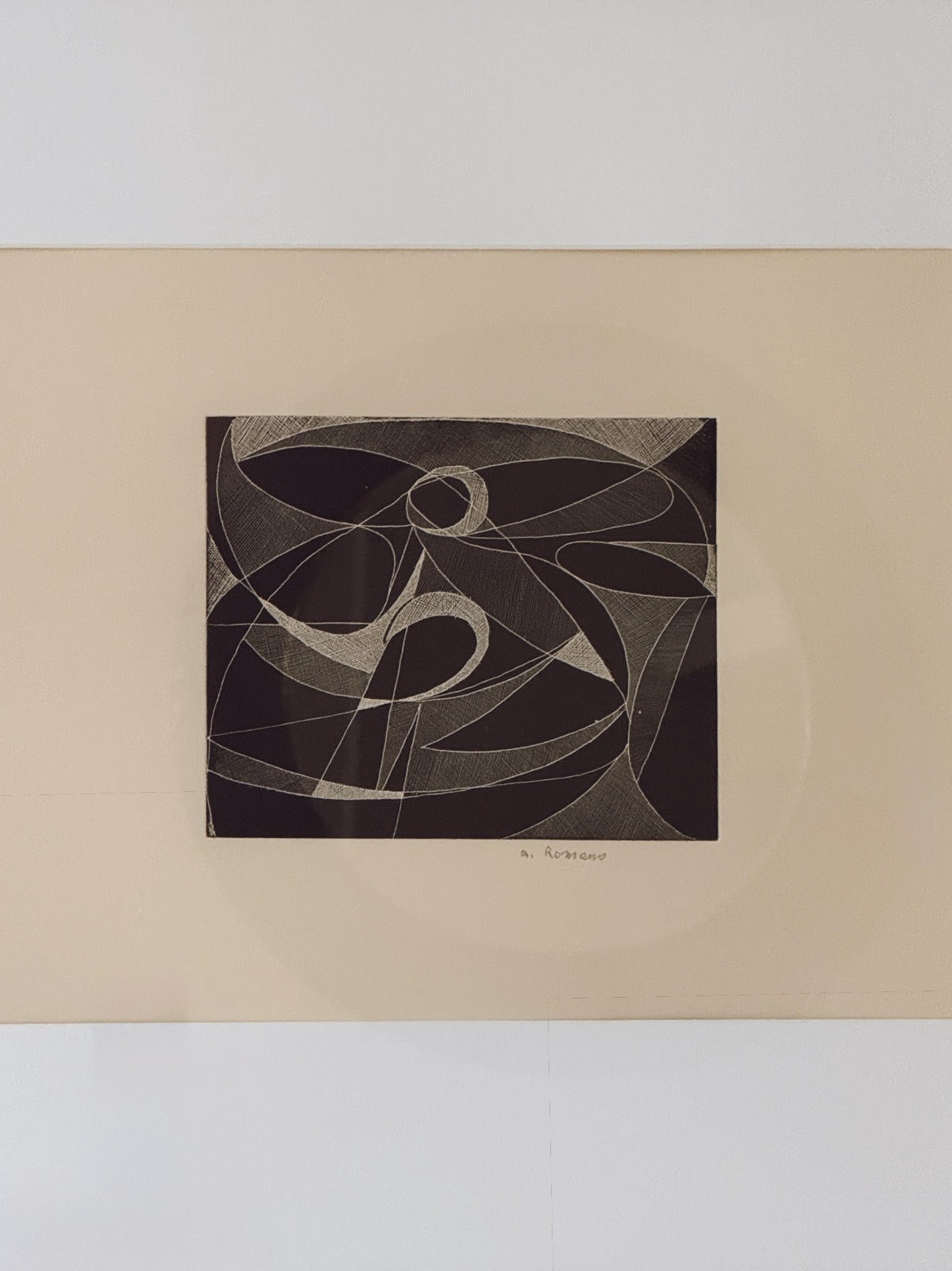 White on black, Fine Lines Abstract, Lithograph, 1976 A. Romano, 3 available