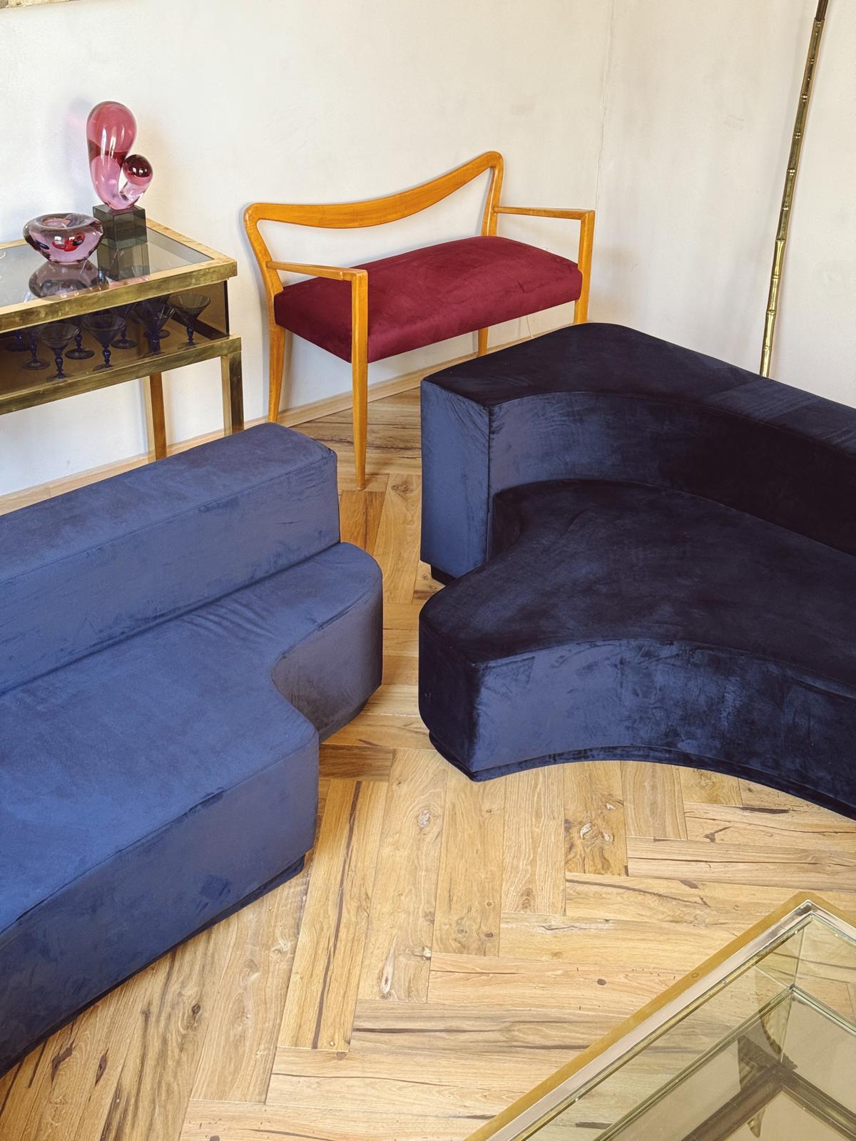 1970s Stilwood 'Lara' Sofa Reupholstered in ink blue Velvet