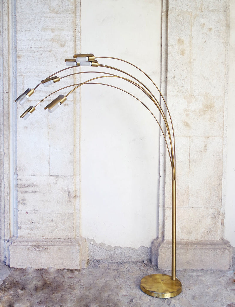 Extra Large 1970s Floor Lamp with with curved metal branches