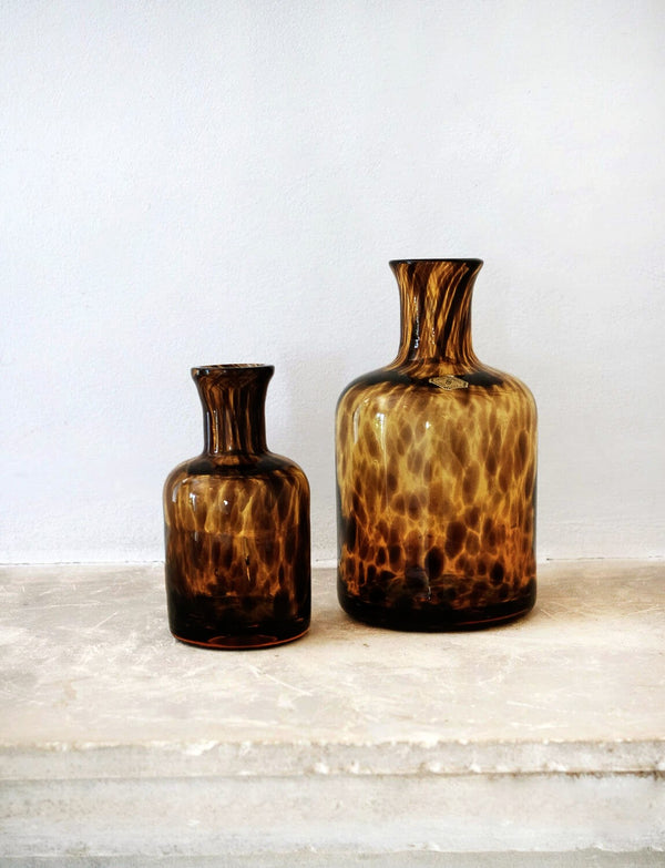 1960s Empoli Glass Tall Tortoiseshell Bottles