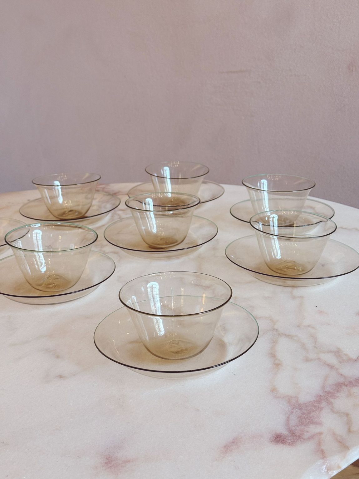 1940s Hand-Blown Murano Glass Gelato Bowls & Saucers (Set of 14)