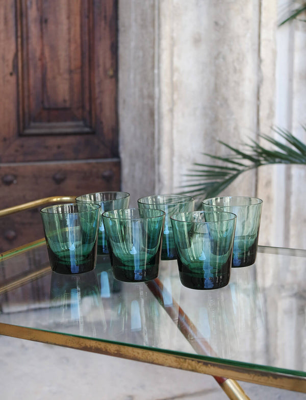 Set of Six Empoli Glass Small Water Glasses