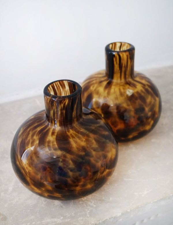 1960s Empoli Glass Tortoiseshell Round Bottles