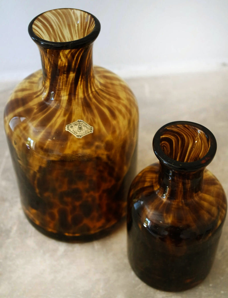 1960s Empoli Glass Tall Tortoiseshell Bottles