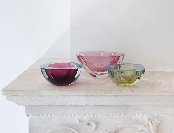Set of Three 1970s Murano Glass Faceted Bowls