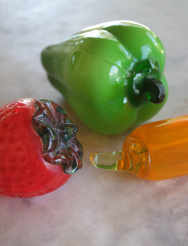 A set of three 1980s Hand-Blown glass Fruit and Pepper Set