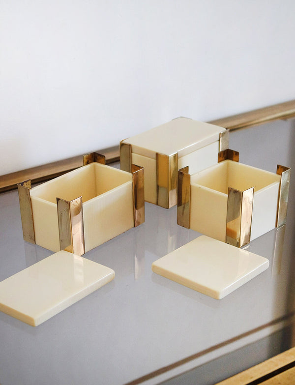 1960s Cream Resin and Brass Boxes