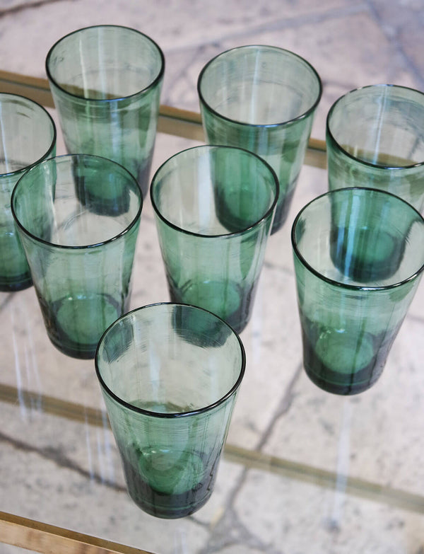 Set of Eight 1950s Large Green Empoli Water Glasses