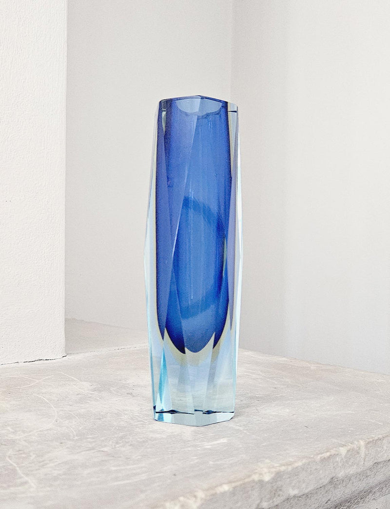 1960s Blue Triple Sommerso Mandruzzato Vase