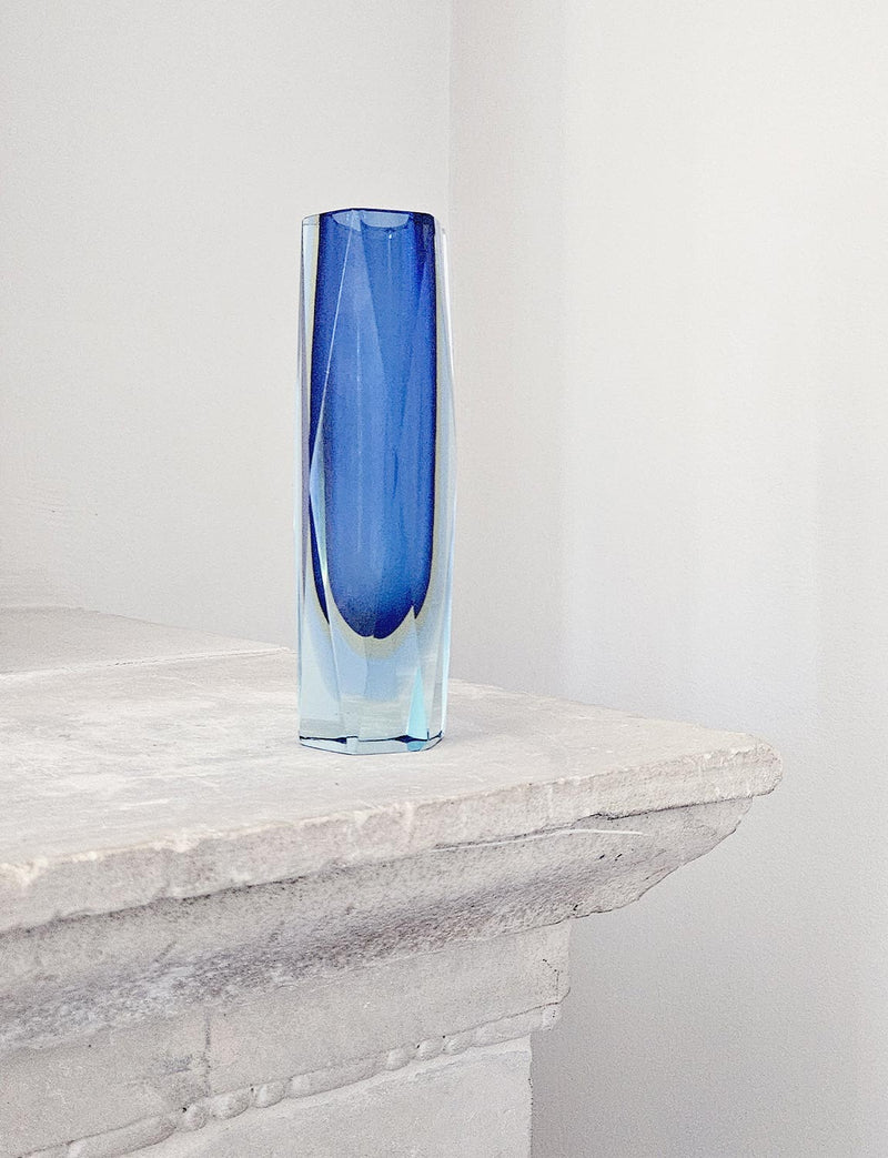 1960s Blue Triple Sommerso Mandruzzato Vase