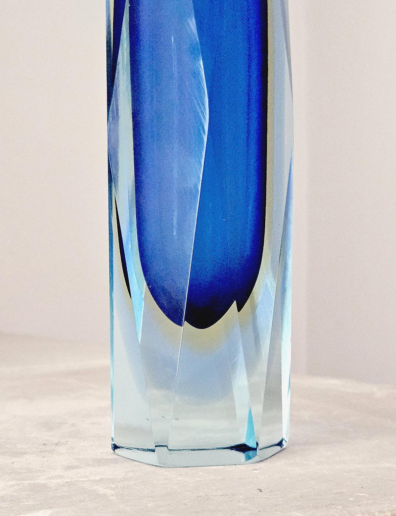 1960s Blue Triple Sommerso Mandruzzato Vase