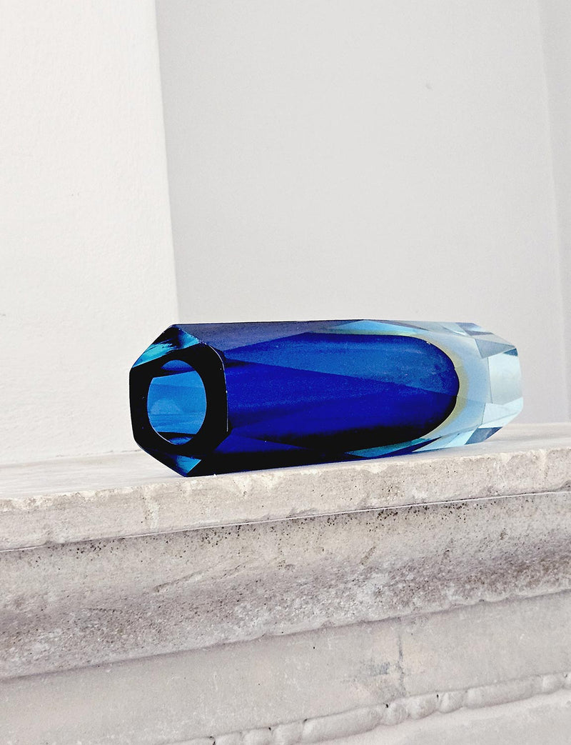 1960s Blue Triple Sommerso Mandruzzato Vase