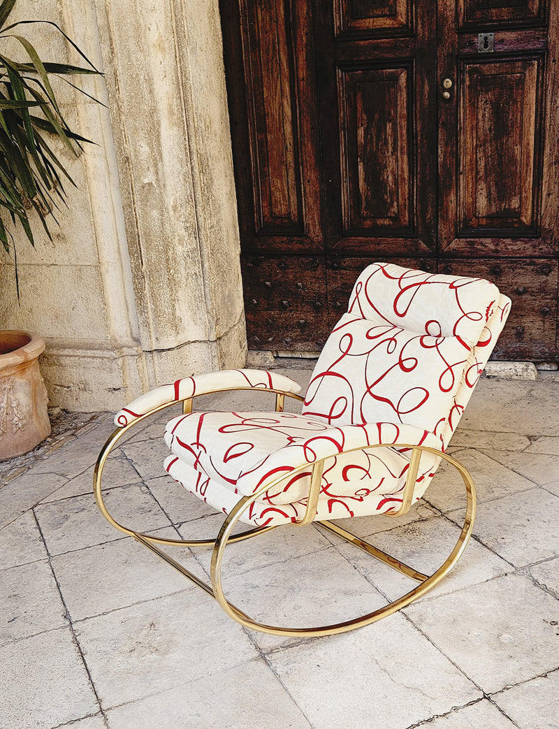 1970s Guido Faleschini Rocking Chair in Dedar Fabric