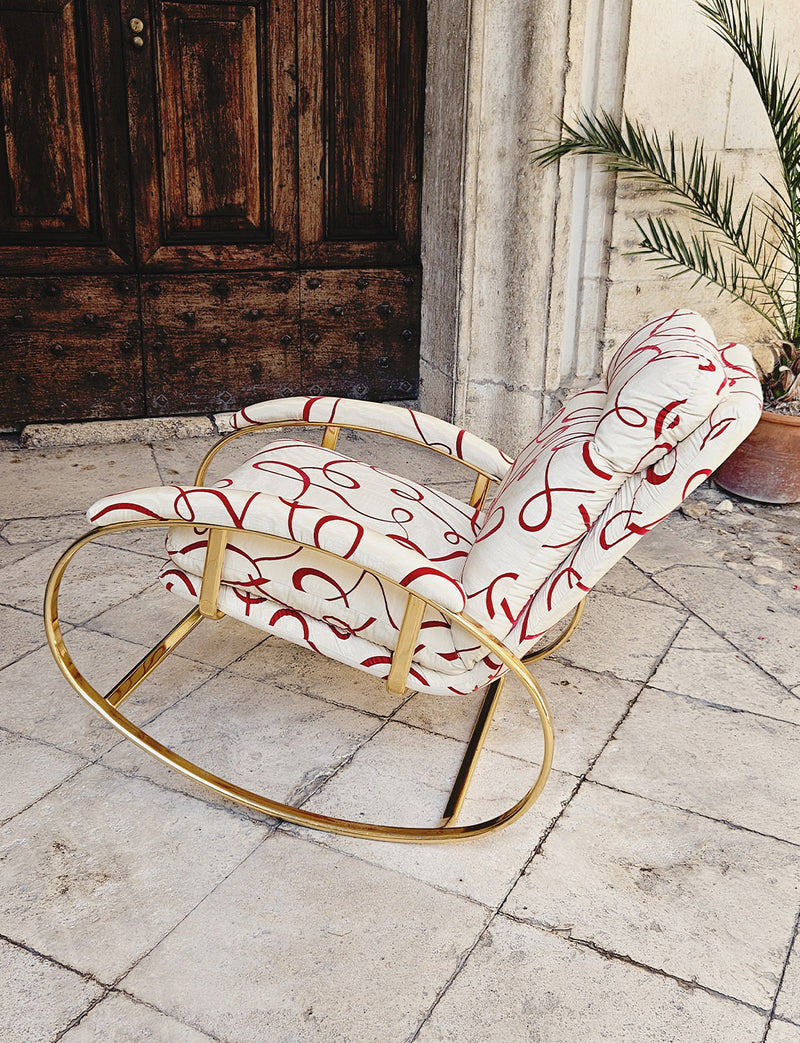 1970s Guido Faleschini Rocking Chair in Dedar Fabric