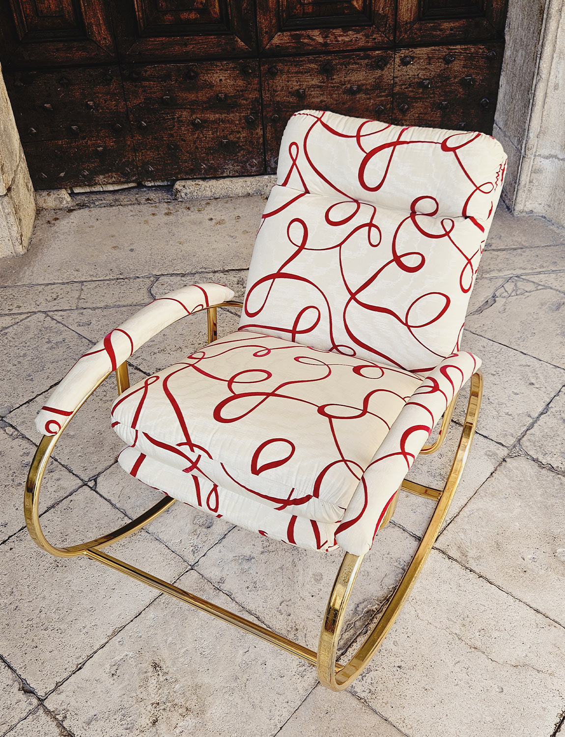 1970s Guido Faleschini Rocking Chair in Dedar Fabric