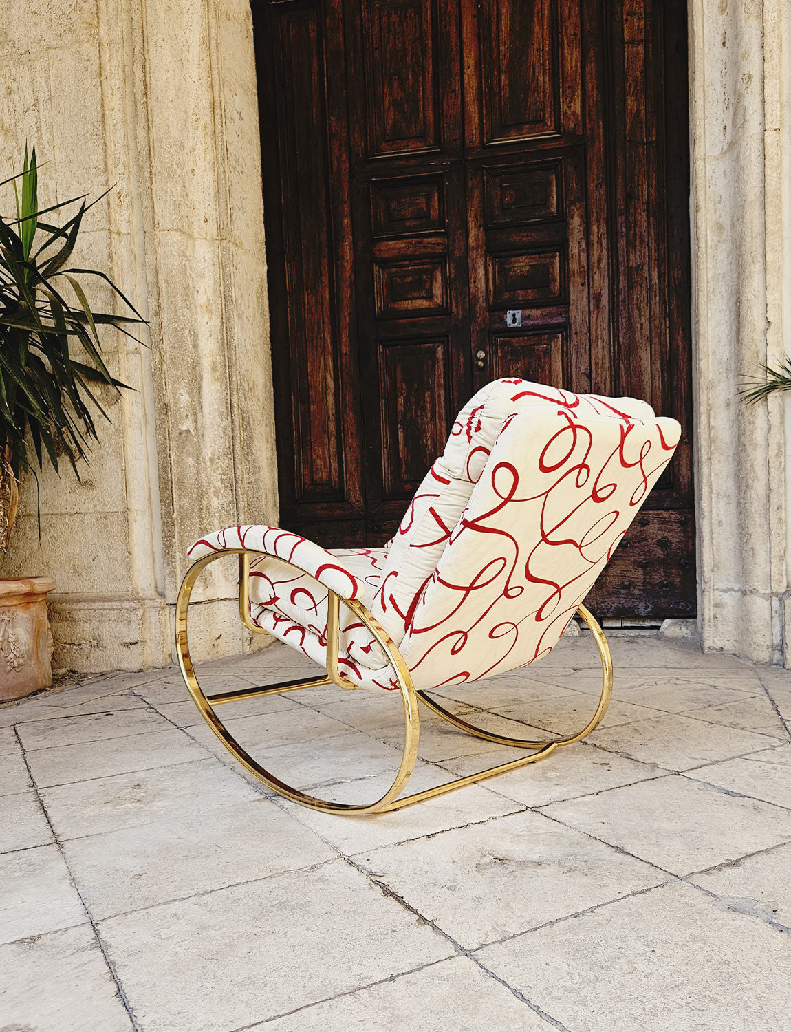 1970s Guido Faleschini Rocking Chair in Dedar Fabric