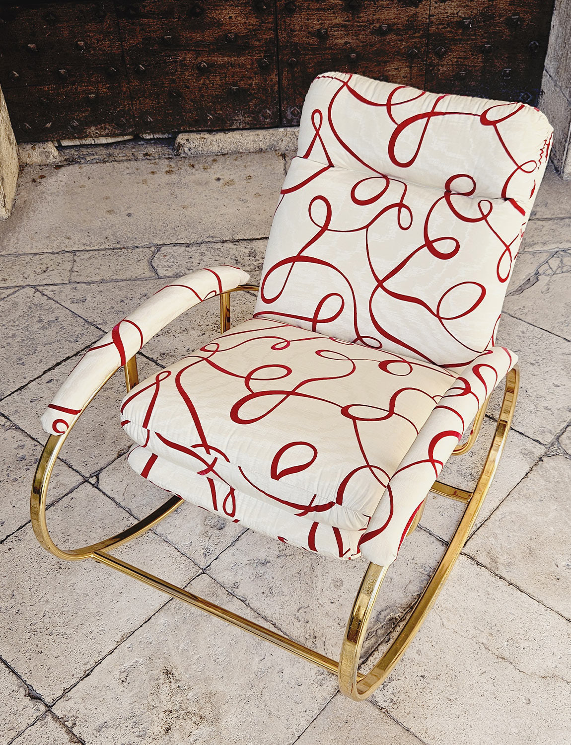 1970s Guido Faleschini Rocking Chair in Dedar Fabric