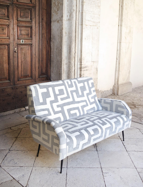1970s Italian Two Seater Sofa upholstered in Dedar silk and wool fabric
