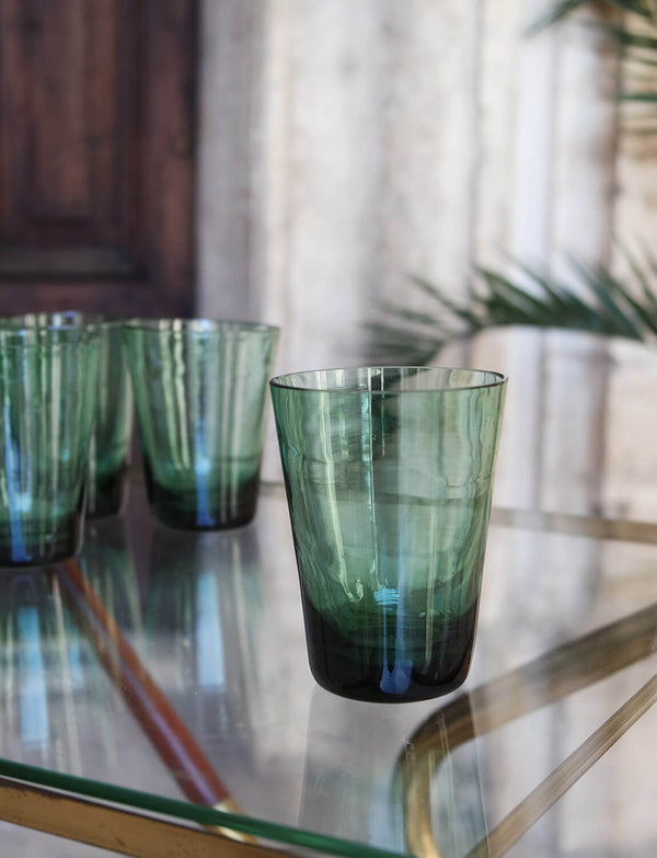 Set of Six 1950s Empoli Glass Medium Water Glasses