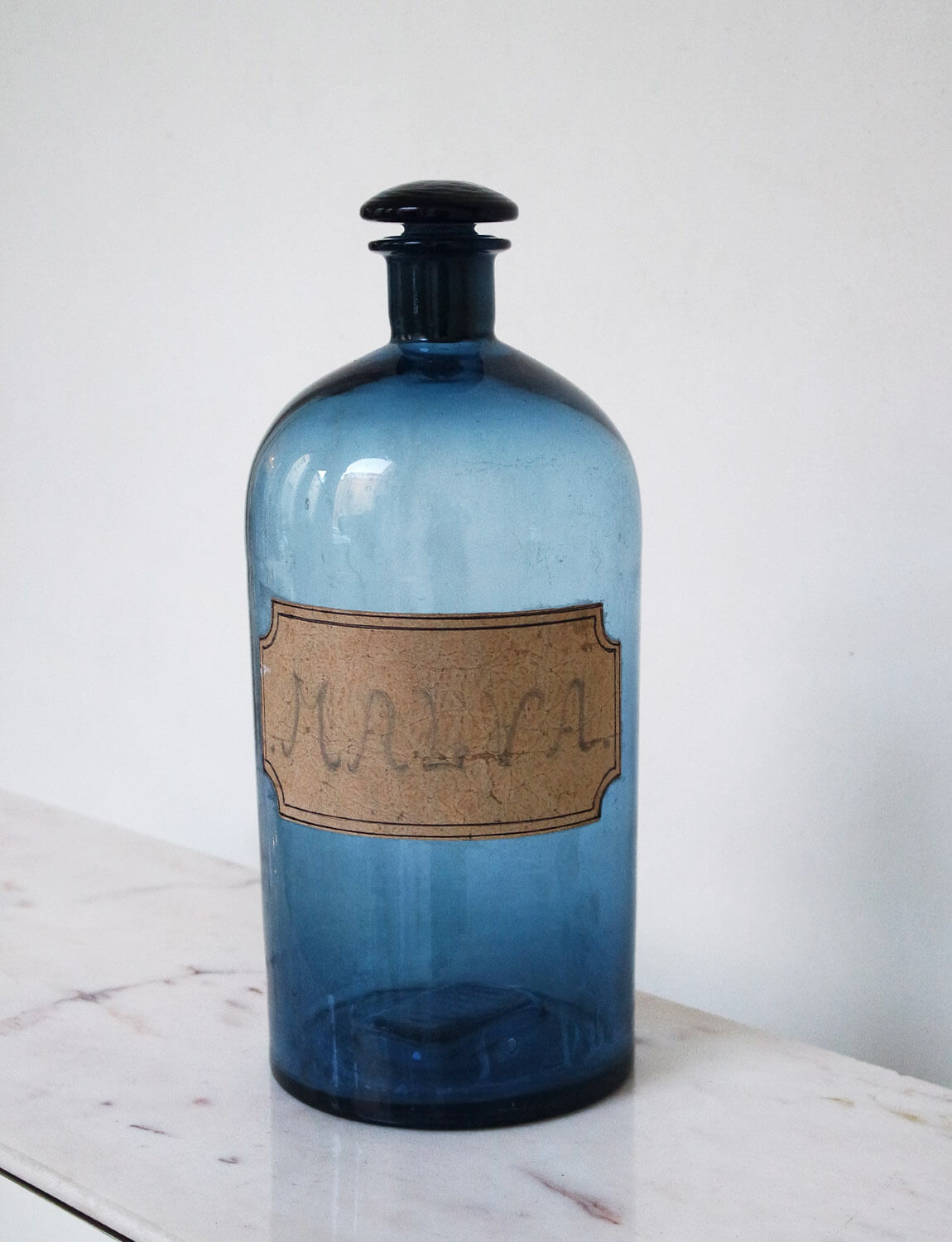 Large Blue Neapolitan Glass Apothecary Bottle early 1900s