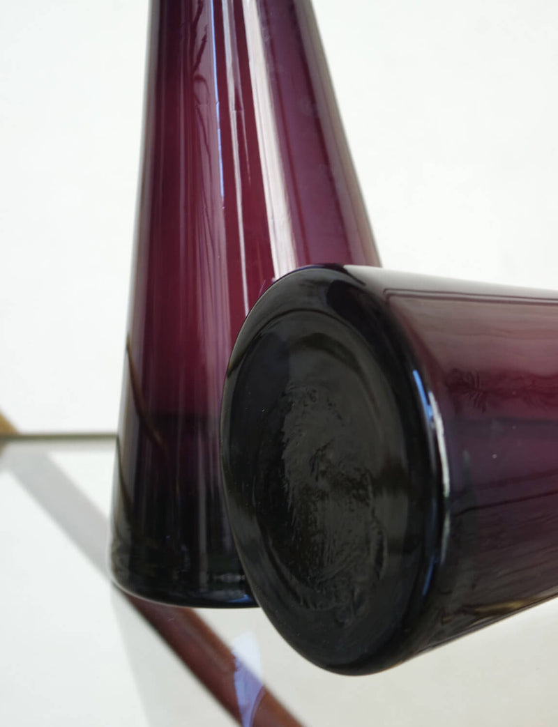 Pair of 1950s Empoli Cranberry Glass Conical Bottles