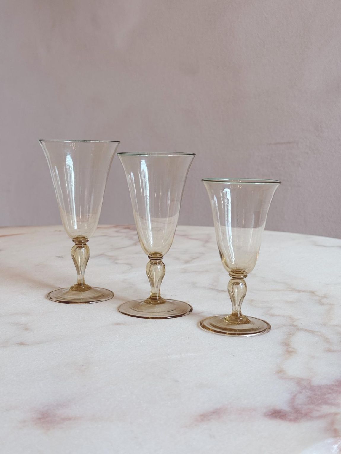 1940s Murano Glass Three Piece Wine Glass Set (Red, White, Dessert) - 30 pieces