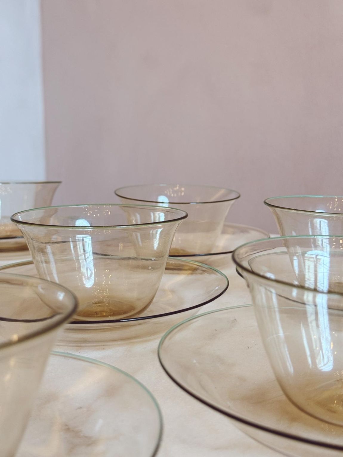 1940s Hand-Blown Murano Glass Gelato Bowls & Saucers (Set of 14)