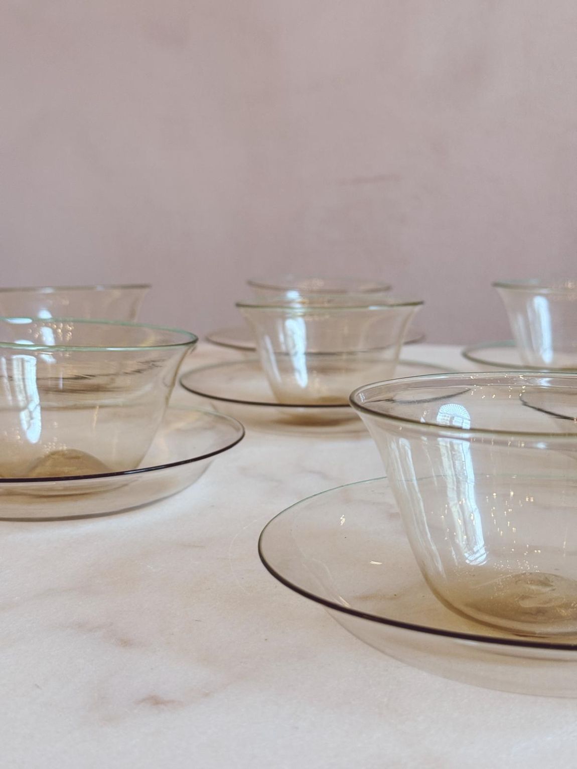 1940s Hand-Blown Murano Glass Gelato Bowls & Saucers (Set of 14)