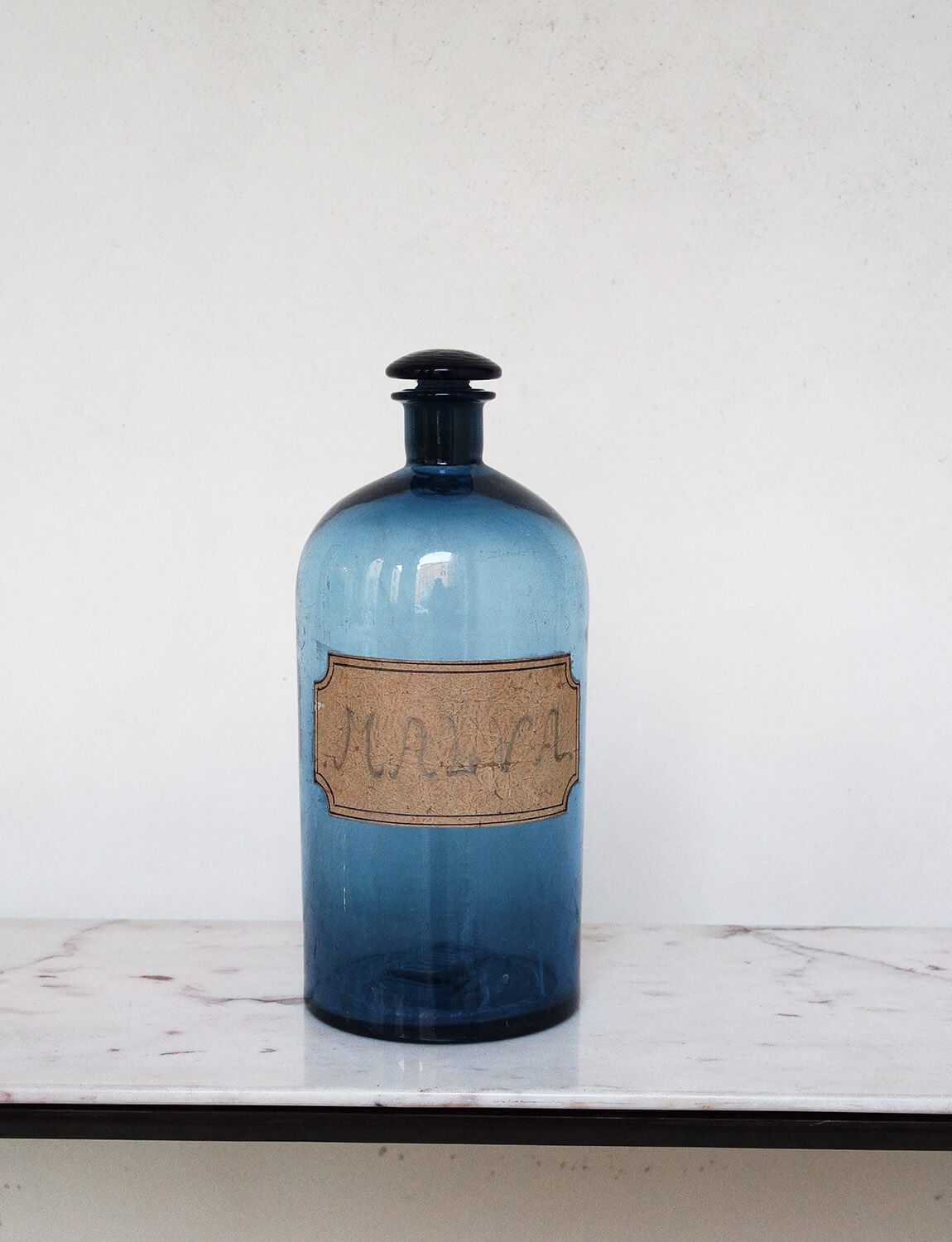 Large Blue Neapolitan Glass Apothecary Bottle early 1900s