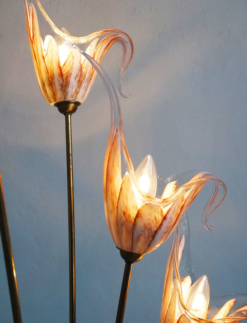 1950s Five Flower Hand-blown Murano Glass Floor Lamp