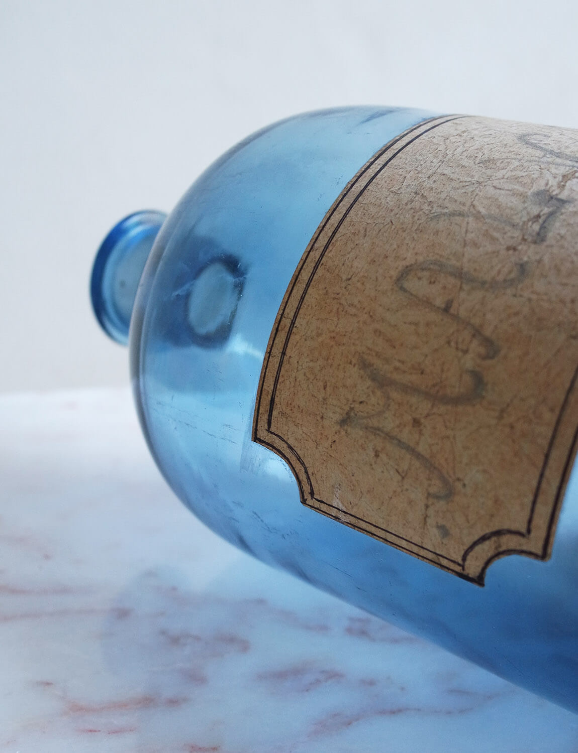 Large Blue Neapolitan Glass Apothecary Bottle early 1900s