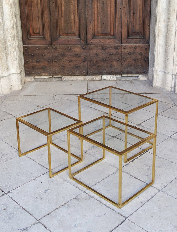Three Brass and Glass 1970s Italian nesting side tables