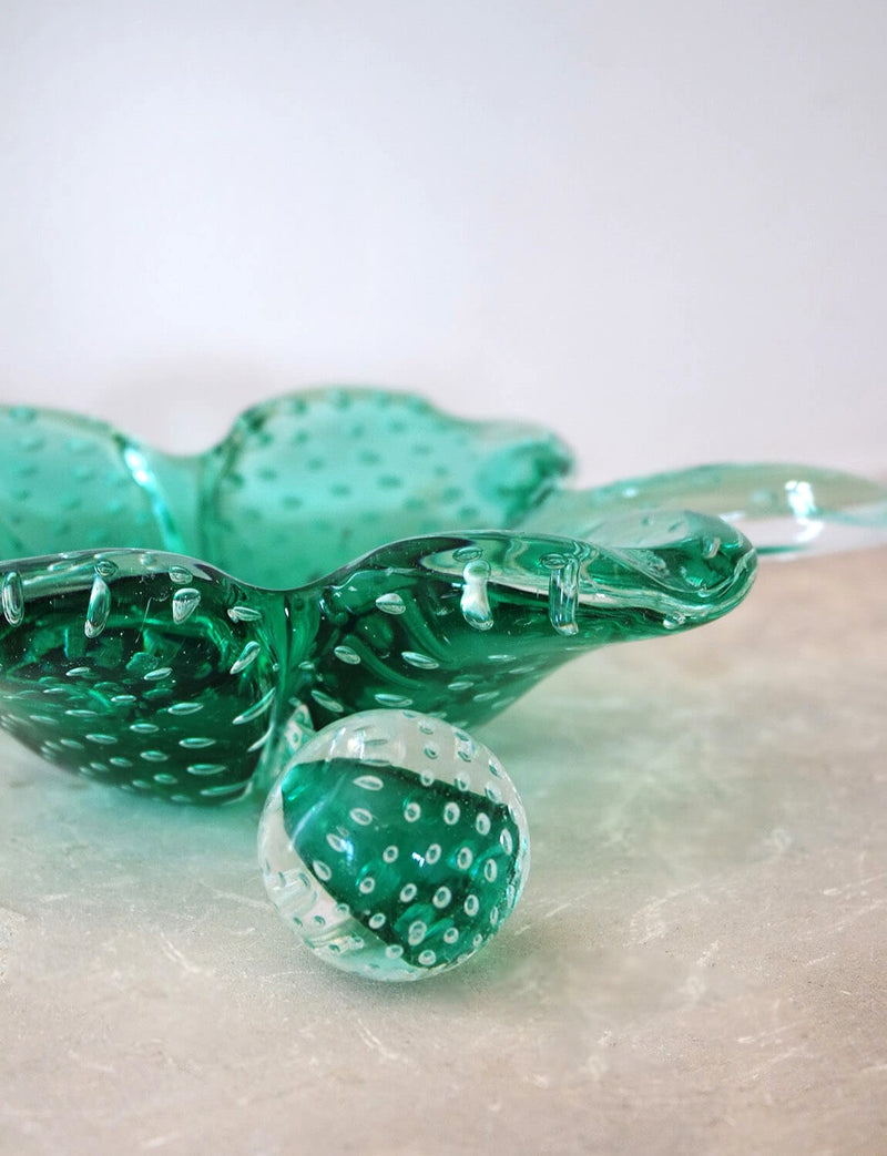 1960s Hand-blown Murano Glass Four Leaf Clover with ball