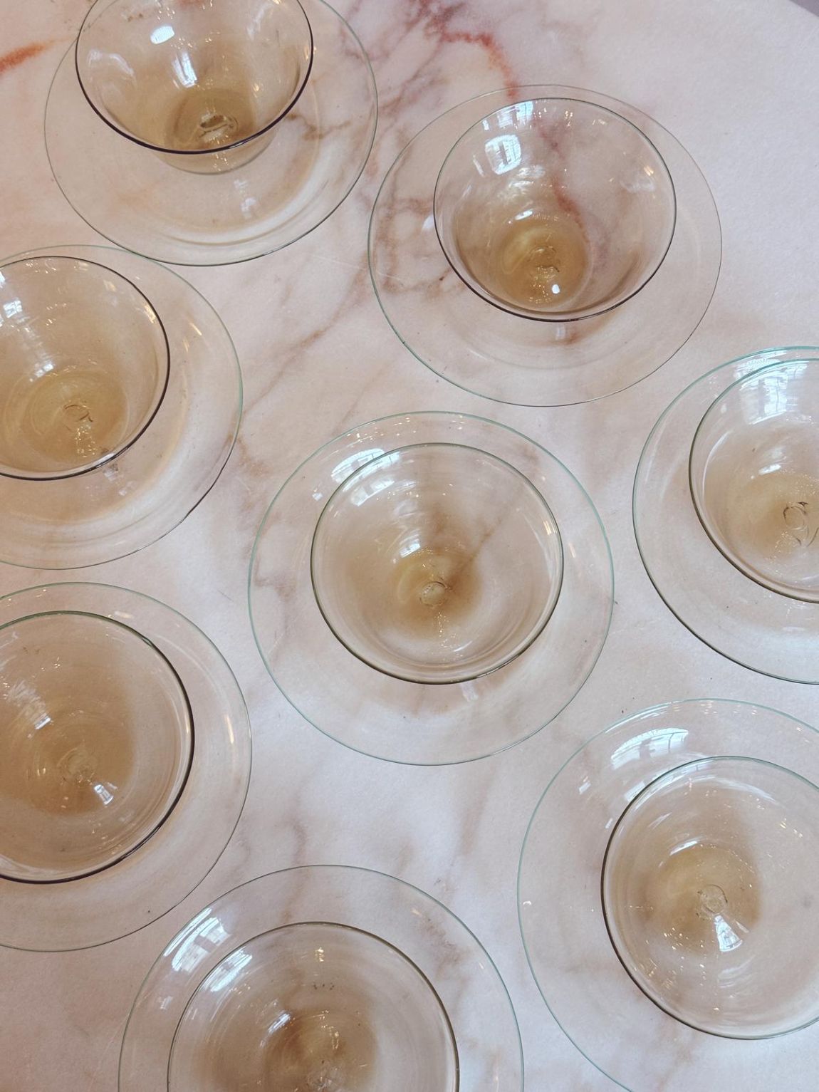 1940s Hand-Blown Murano Glass Gelato Bowls & Saucers (Set of 14)
