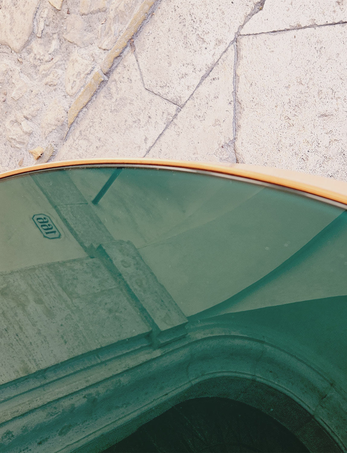 1960s Green Glass and Wooden Round Table