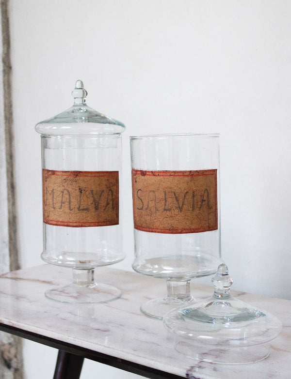 Pair of Neapolitan Glass Apothecary Jars early 1900s (Salvia & Malva)