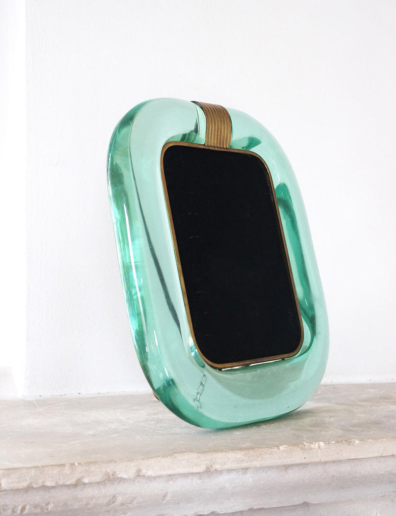 Turquoise Green Signed 1940s Archimede Seguso Murano Glass Frame