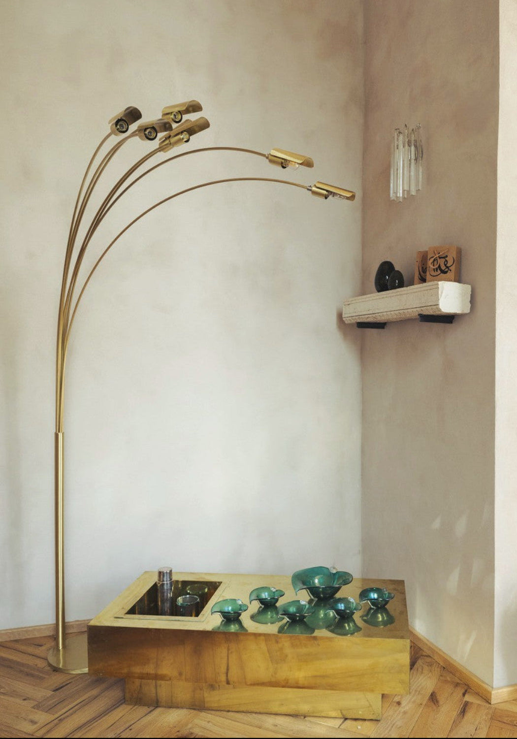 Extra Large 1970s Floor Lamp with curved metal branches