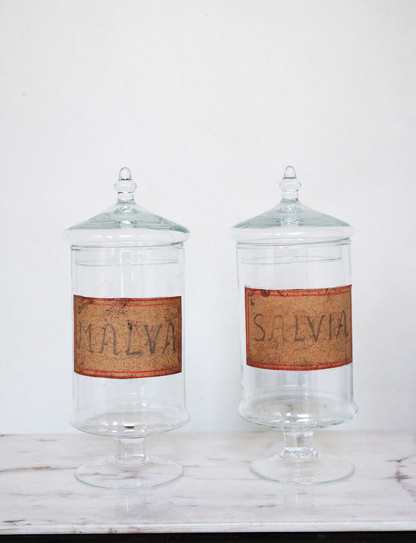 Pair of Neapolitan Glass Apothecary Jars early 1900s (Salvia & Malva)