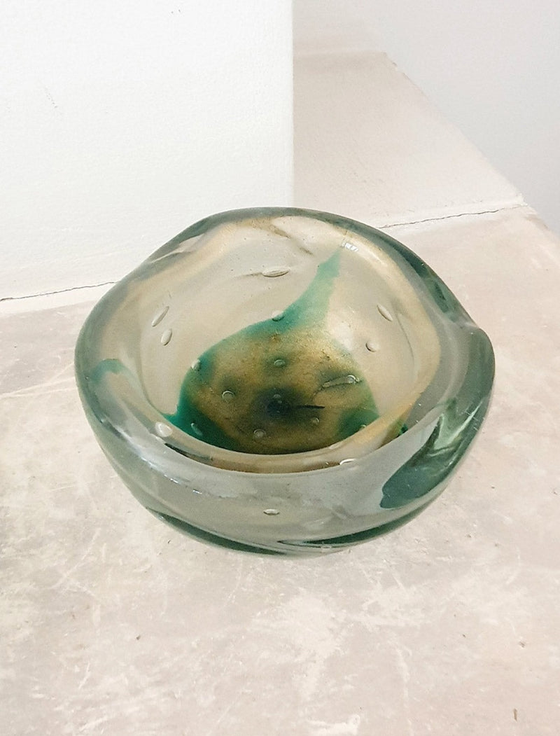 1960s Barovier & Toso Green and Gold Murano bowl