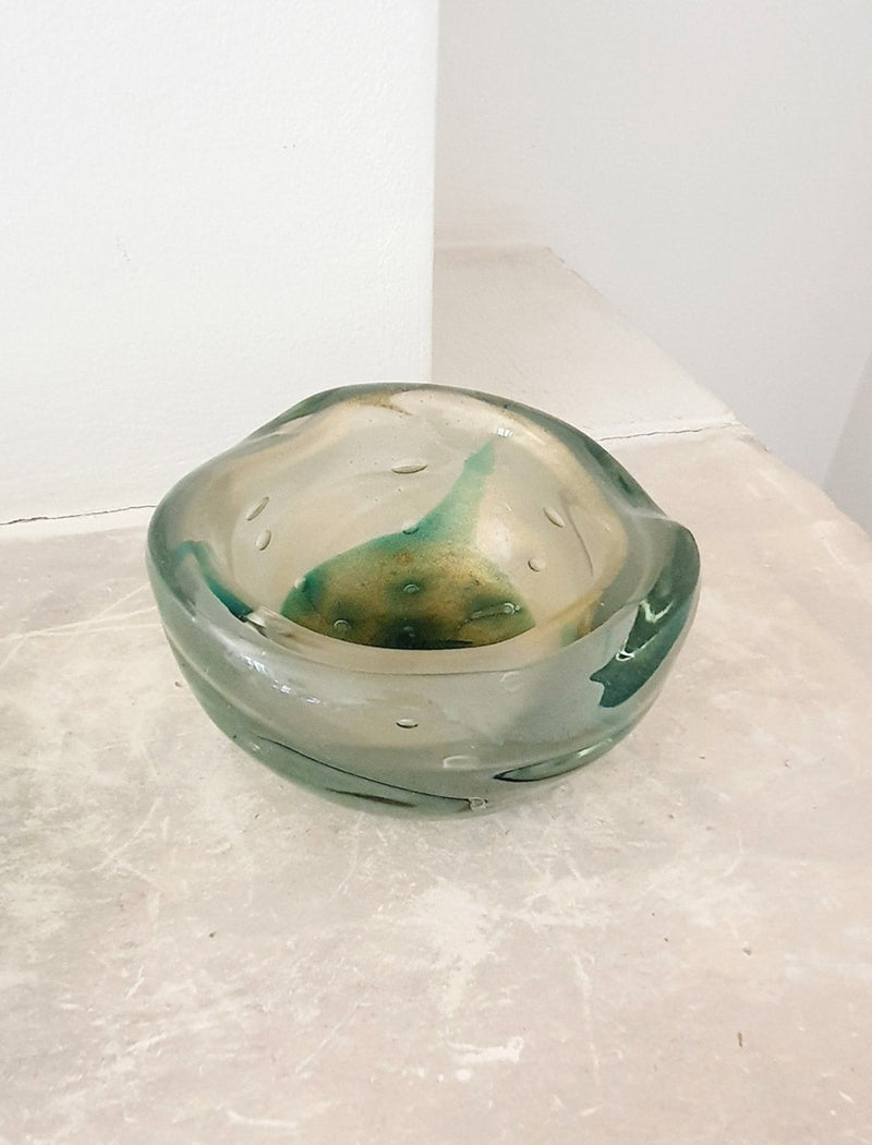 1960s Barovier & Toso Green and Gold Murano bowl