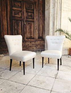 Pair of 1960s Italian Chairs Reupholstered in Cream Silk Fabric