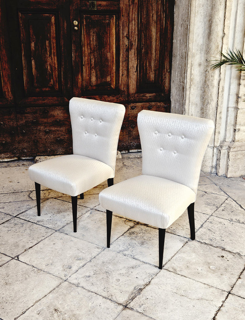 Pair of 1960s Italian Chairs Reupholstered in Cream Silk Fabric