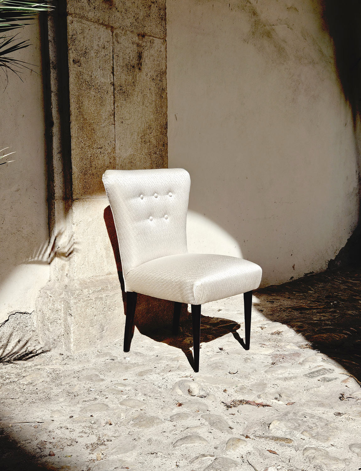 Pair of 1960s Italian Chairs Reupholstered in Cream Silk Fabric