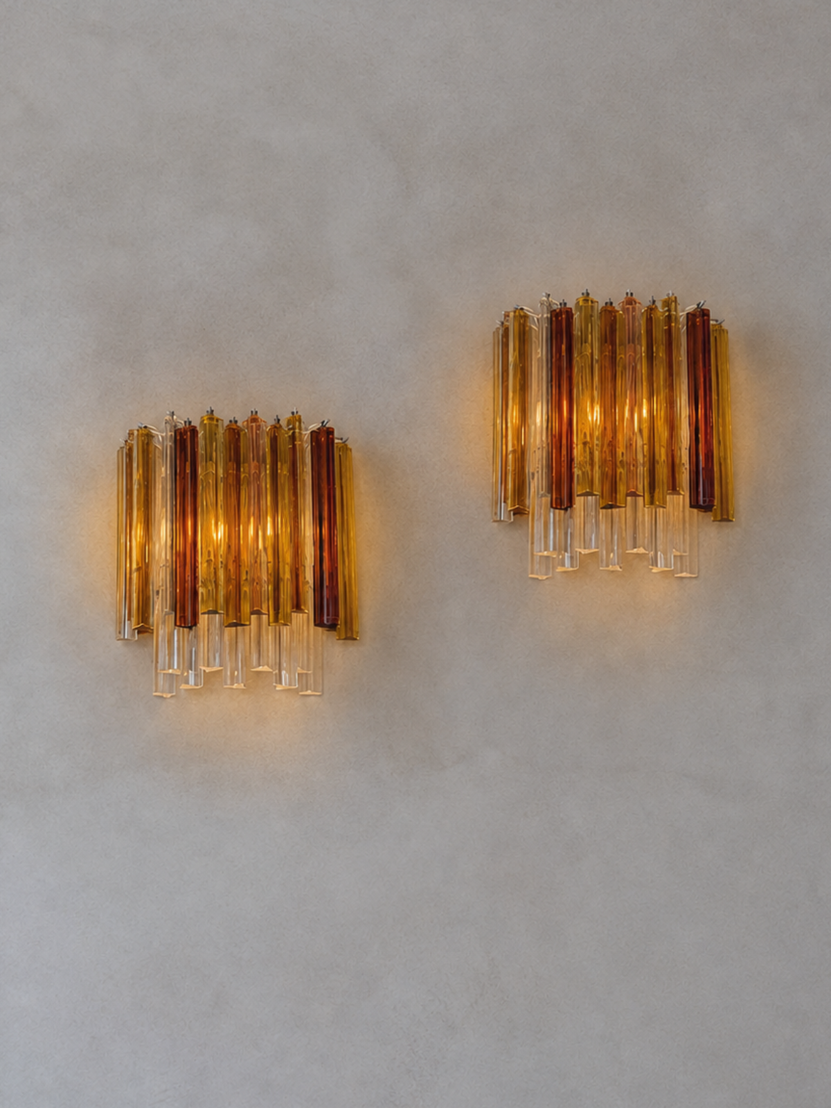 1970s Venini Murano Glass Wall Lights with Amber, Pink and Orange glass