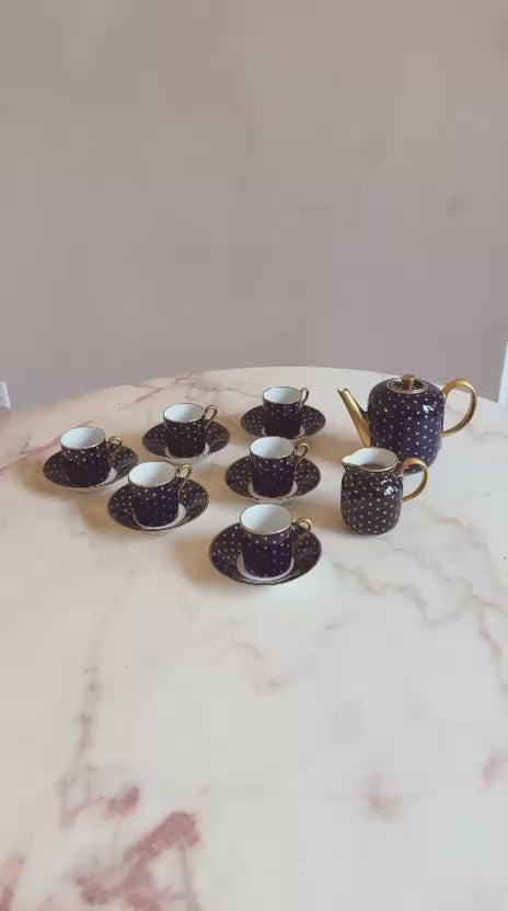 1930s Richard Ginori Navy and Gold Star 14 piece Coffee Set