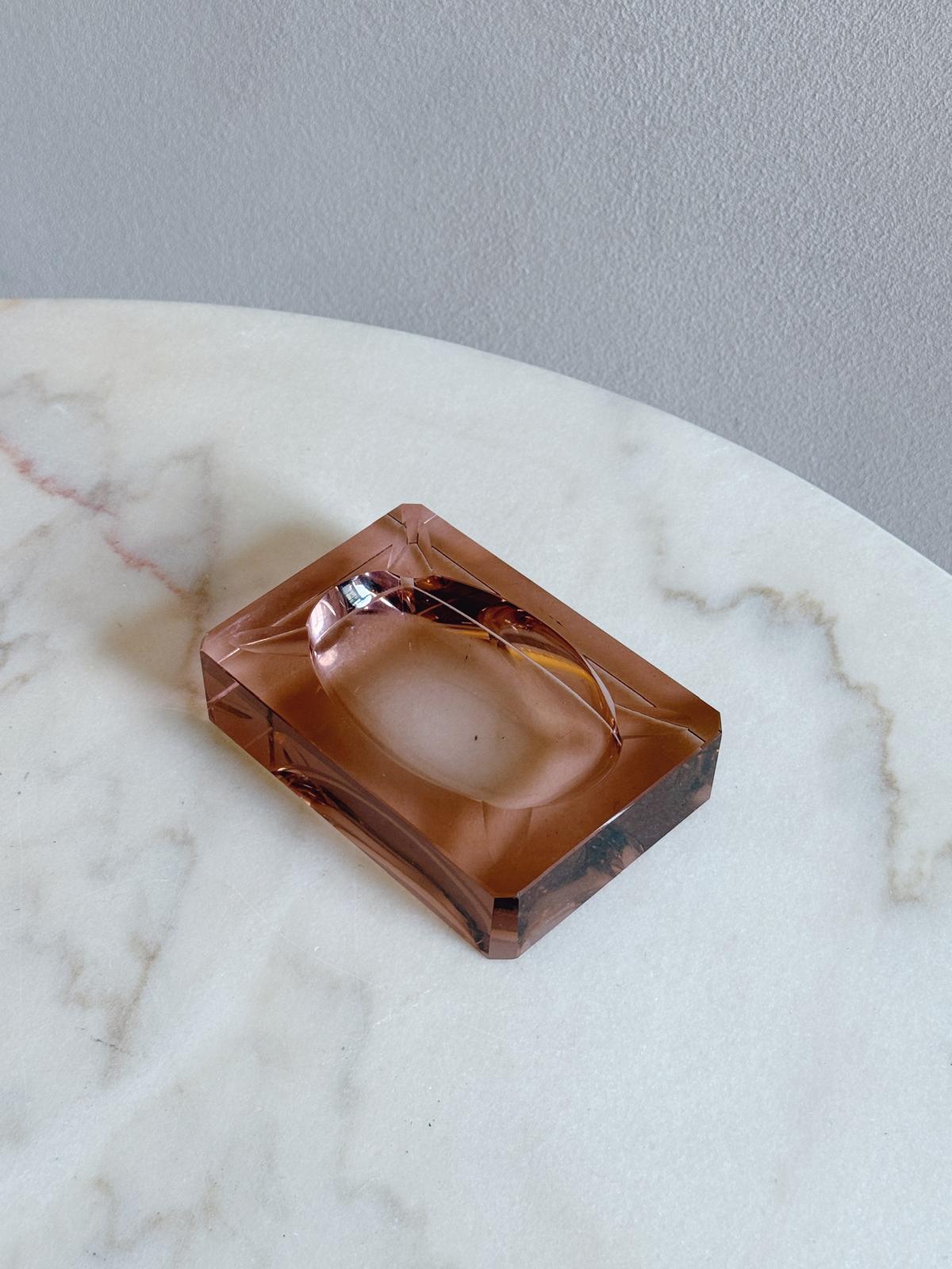 1950s Murano Glass Pink Rectangular Bowl