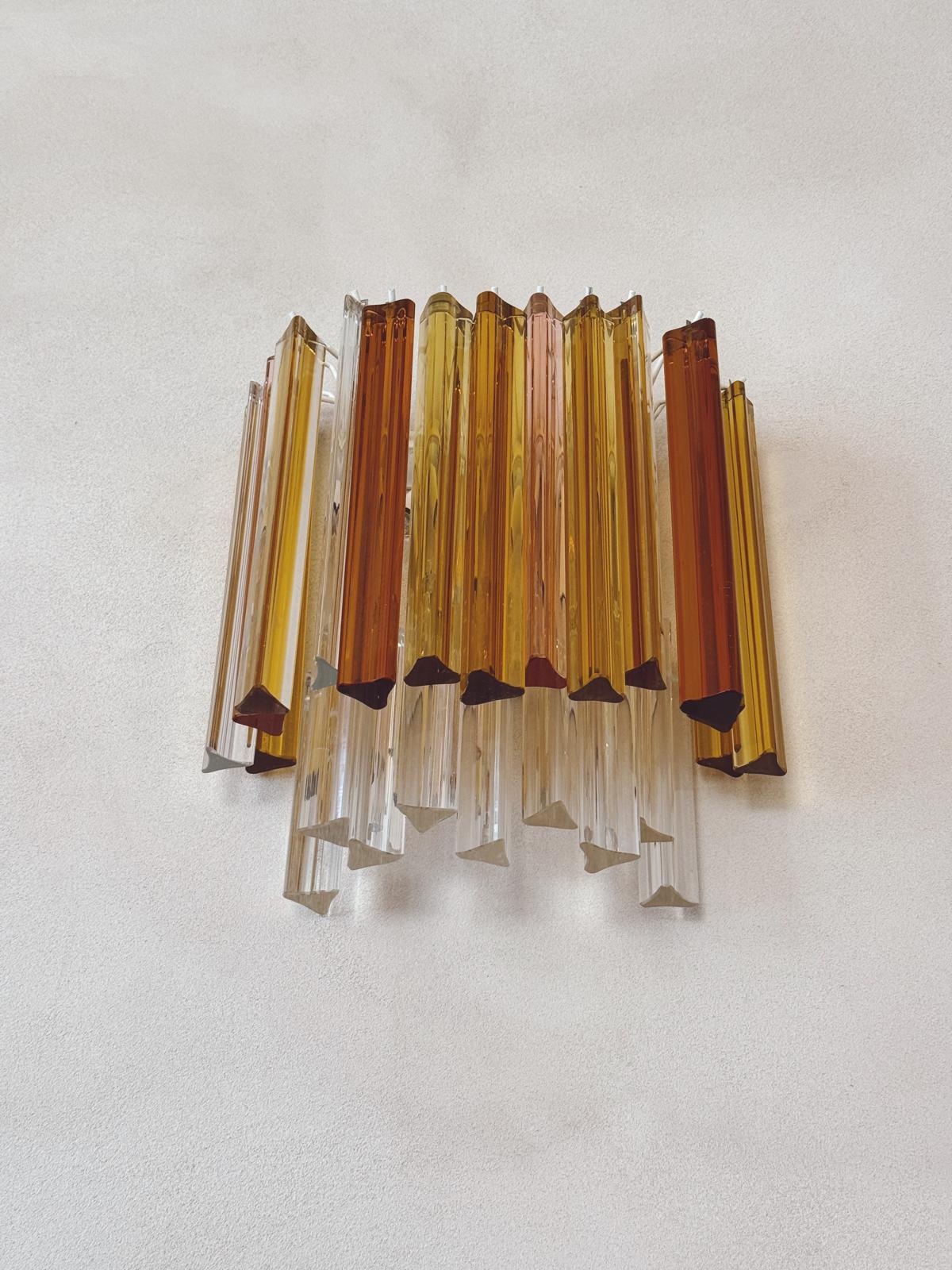 1970s Venini Murano Glass Wall Lights with Amber, Pink and Orange glass