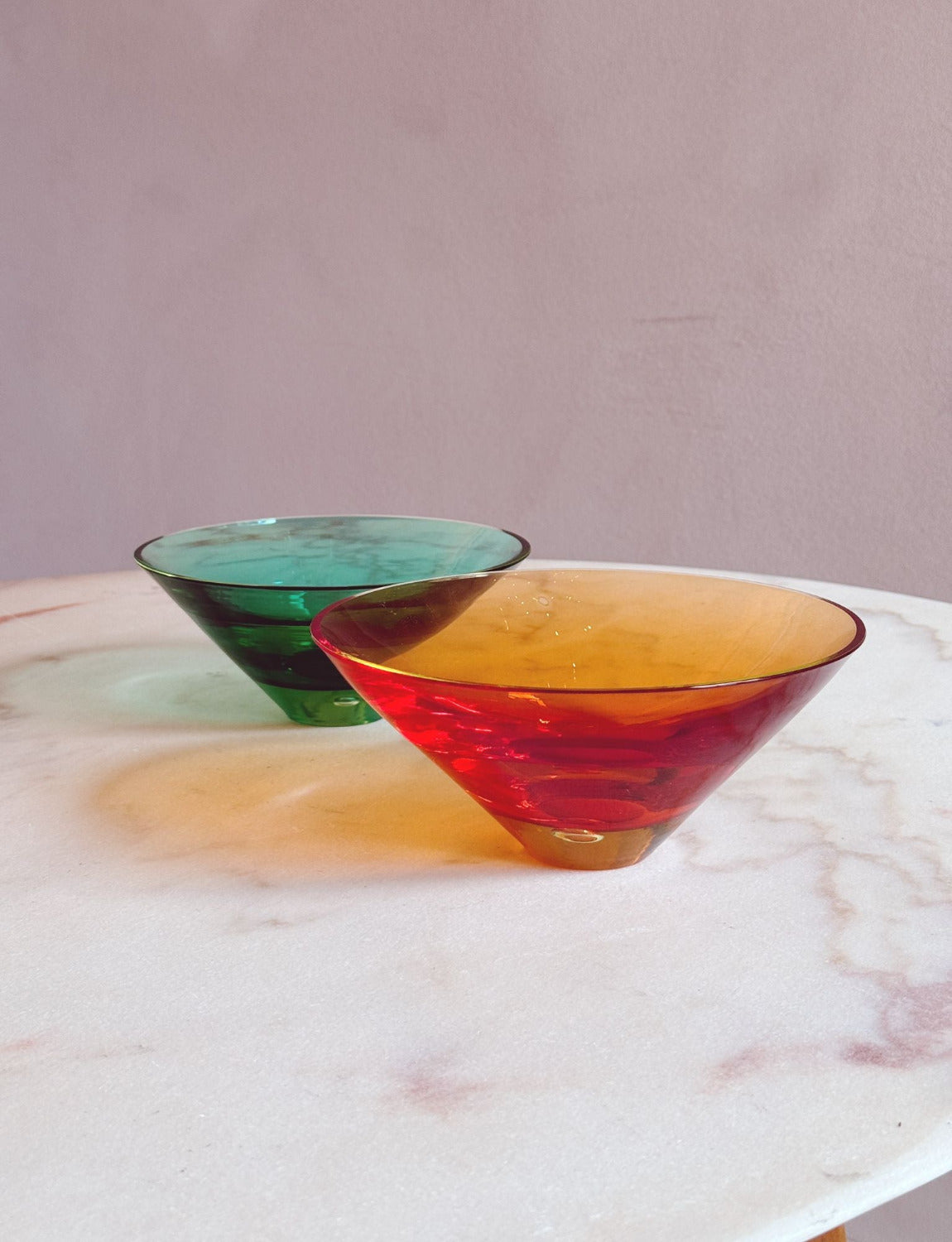 1960s Pair of Green and Orange Da Ros for Cenedese Murano glass Bowls